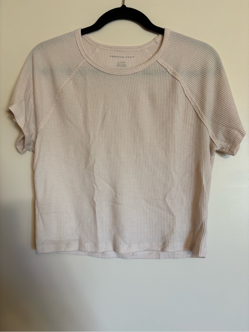 AEO Light Pink Waffle Knit Cropped T-Shirt - XL